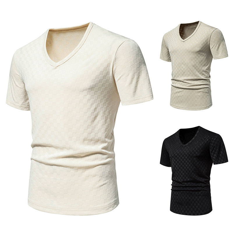Herren kortärmad V-hals T-shirt med strukturerat material Eva Jonsson-Eva Jonsson