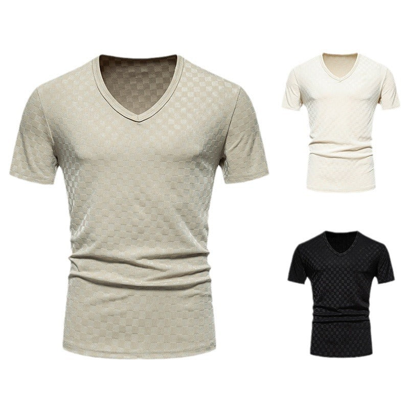 Herren kortärmad V-hals T-shirt med strukturerat material Eva Jonsson-Eva Jonsson