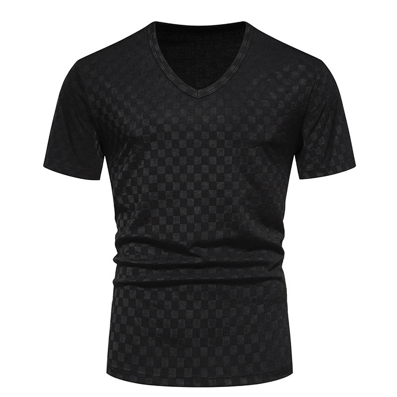 Herren kortärmad V-hals T-shirt med strukturerat material Eva Jonsson-Eva Jonsson