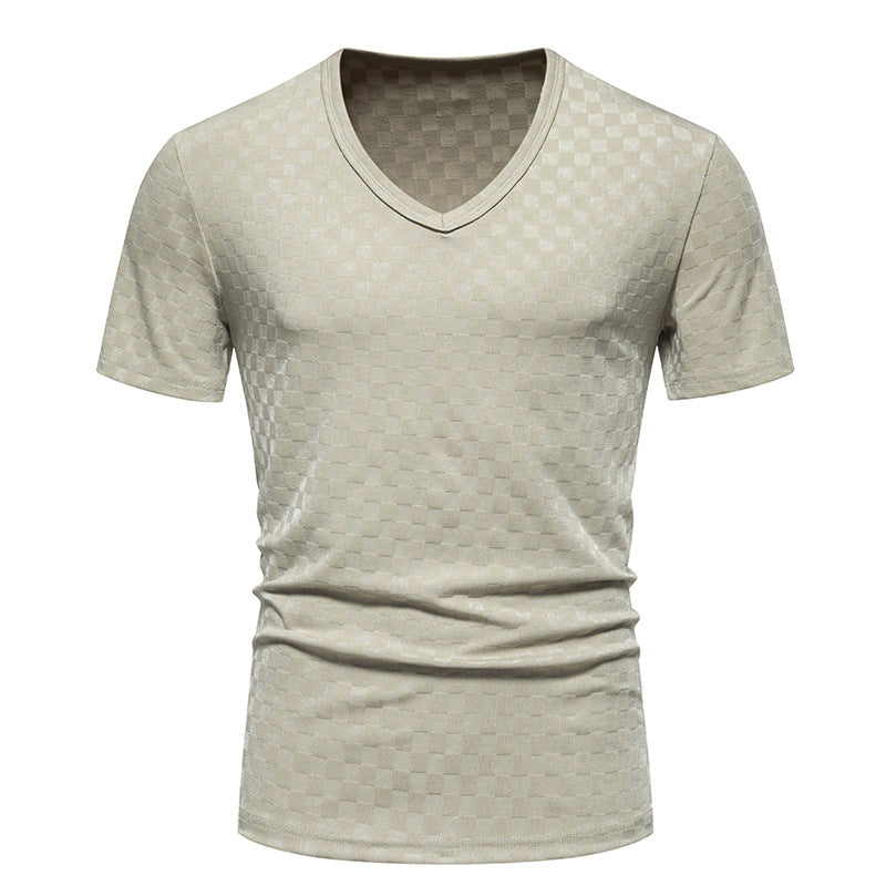 Herren kortärmad V-hals T-shirt med strukturerat material Eva Jonsson-Eva Jonsson