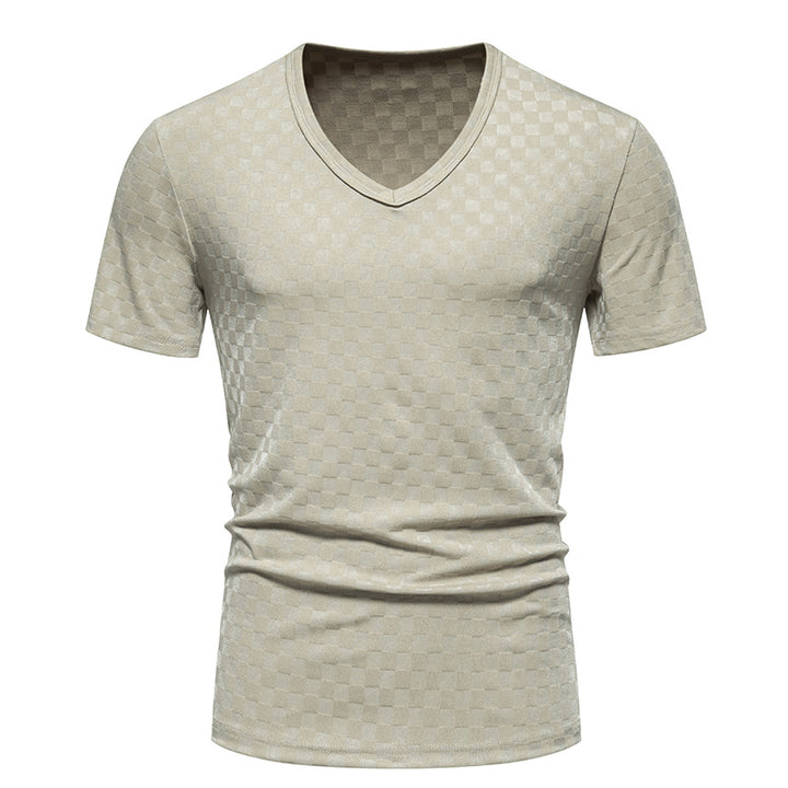 Herren kortärmad V-hals T-shirt med strukturerat material Eva Jonsson-Eva Jonsson