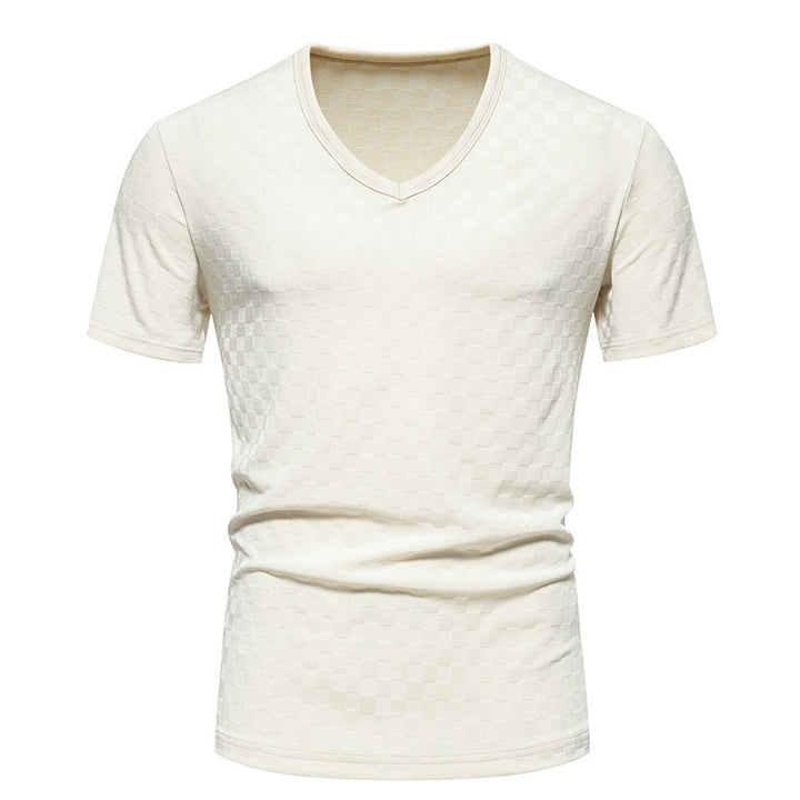 Herren kortärmad V-hals T-shirt med strukturerat material Eva Jonsson-Eva Jonsson