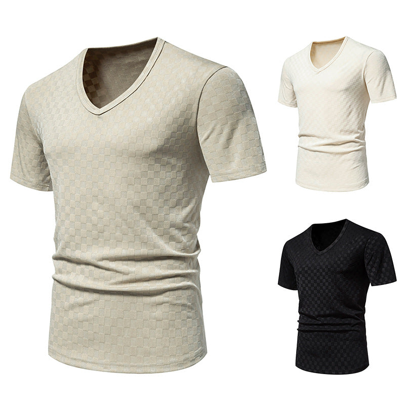 Herren kortärmad V-hals T-shirt med strukturerat material Eva Jonsson-Eva Jonsson