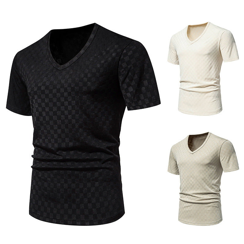 Herren kortärmad V-hals T-shirt med strukturerat material Mirla-Eva Jonsson