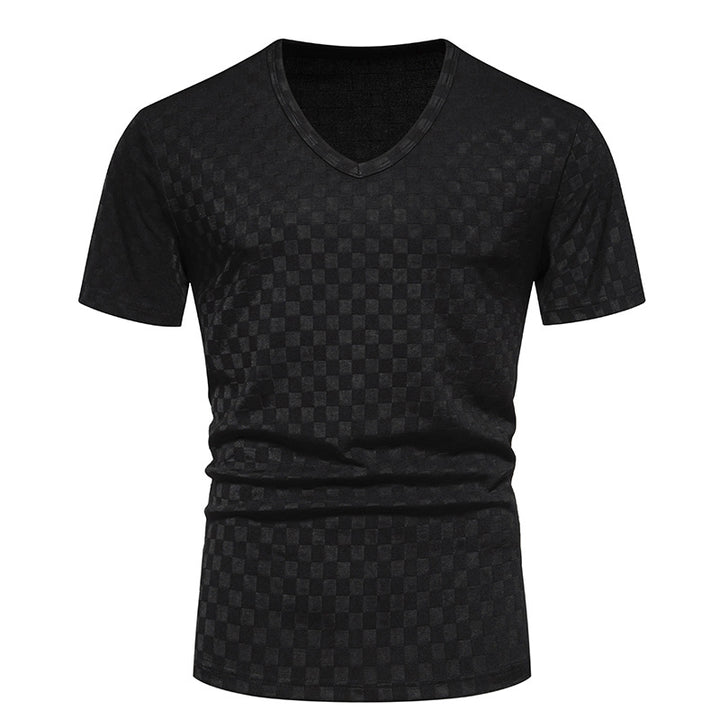 Herren kortärmad V-hals T-shirt med strukturerat material Mirla-Eva Jonsson