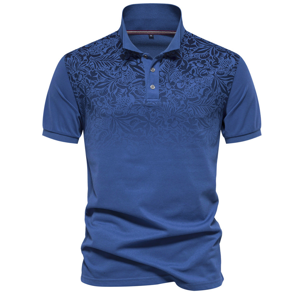 Herren kortärmad polotröja med blommönster och moderna designelement Mirla-Eva Jonsson