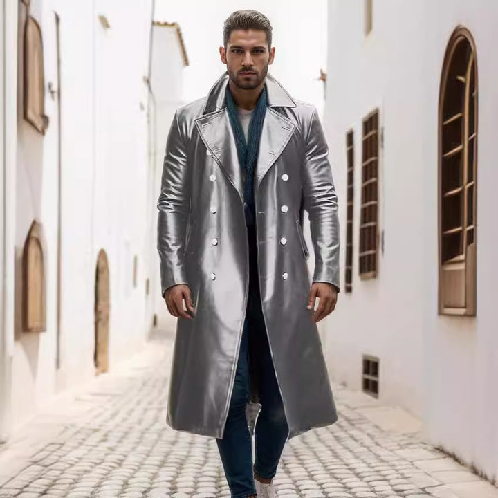Herren läder trenchcoat med dubbla knapp rader Mirla-Eva Jonsson