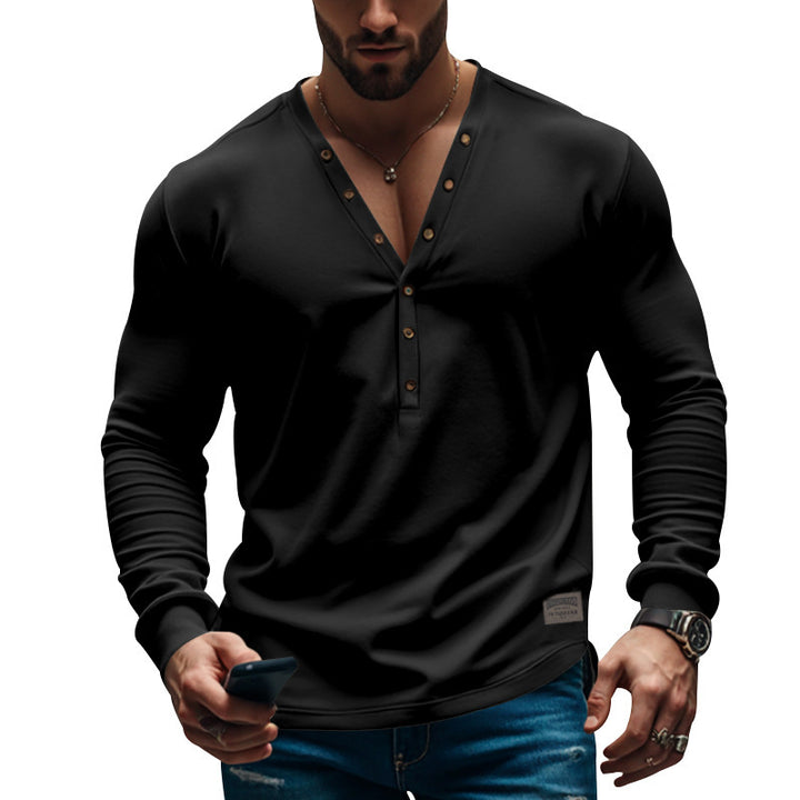 Herren långärmad Henley-tröja med moderiktig knapplo design Eva Jonsson-Eva Jonsson
