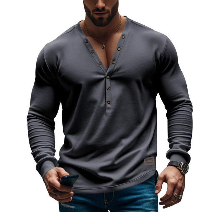Herren långärmad Henley-tröja med moderiktig knapplo design Eva Jonsson-Eva Jonsson