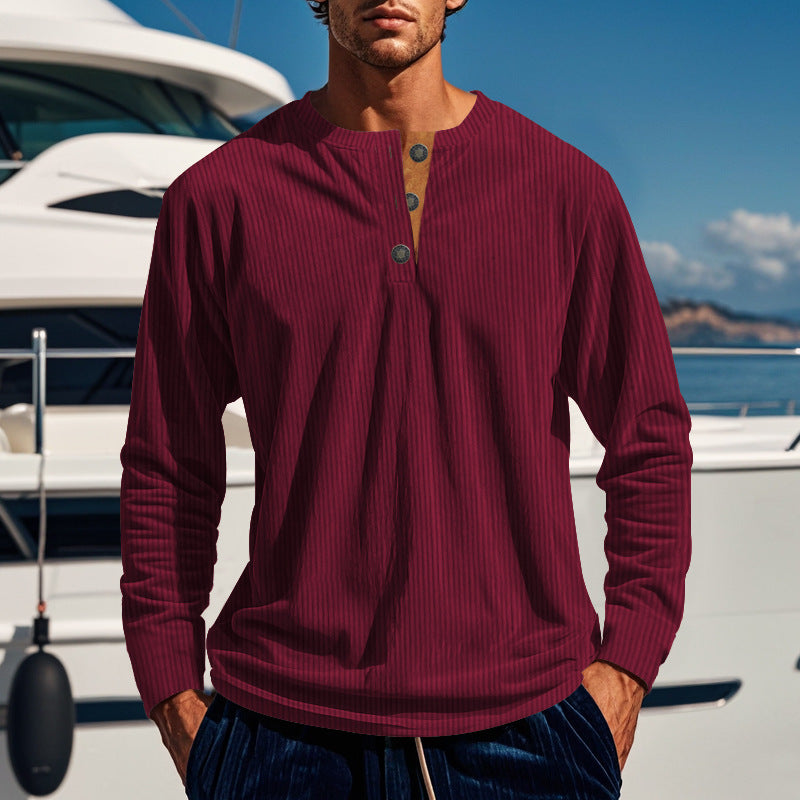 Herren långärmad Henley-tröja med strukturerad design och knappdetaljer Eva Jonsson-Eva Jonsson