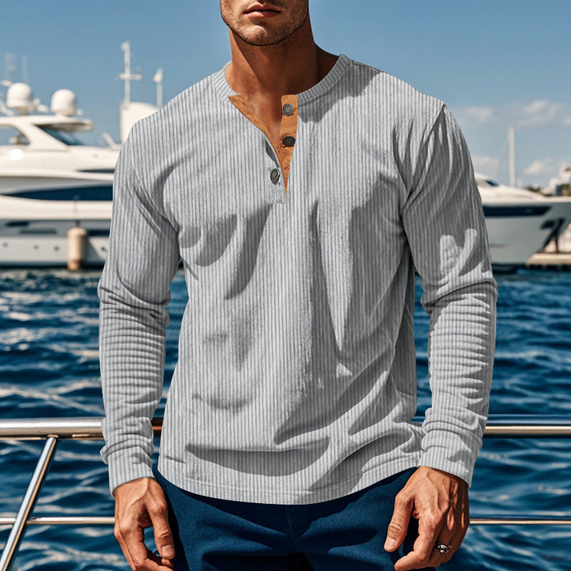 Herren långärmad Henley-tröja med strukturerad design och knappdetaljer Eva Jonsson-Eva Jonsson