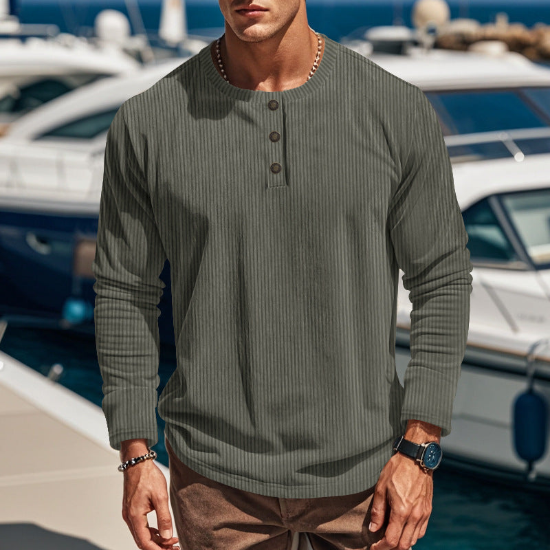 Herren långärmad Henley-tröja med strukturerad design och knappdetaljer Eva Jonsson-Eva Jonsson