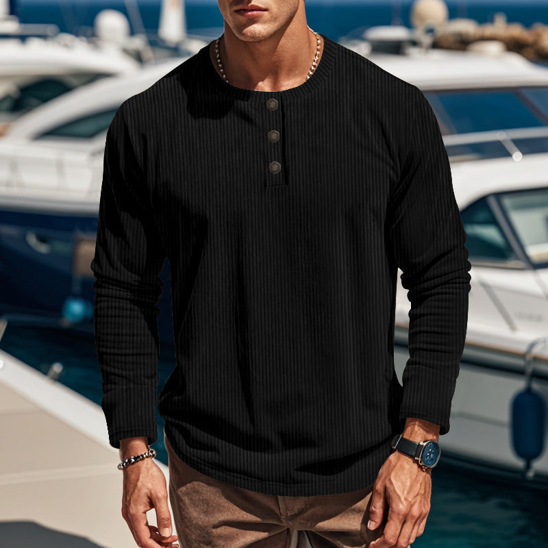 Herren långärmad Henley-tröja med strukturerad design och knappdetaljer Eva Jonsson-Eva Jonsson