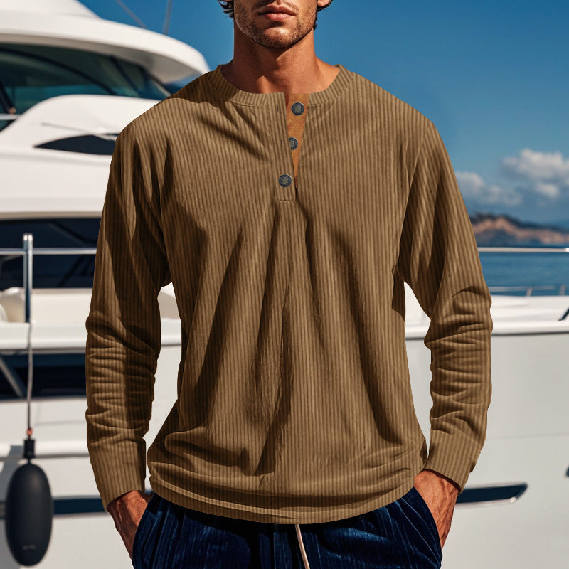 Herren långärmad Henley-tröja med strukturerad design och knappdetaljer Eva Jonsson-Eva Jonsson
