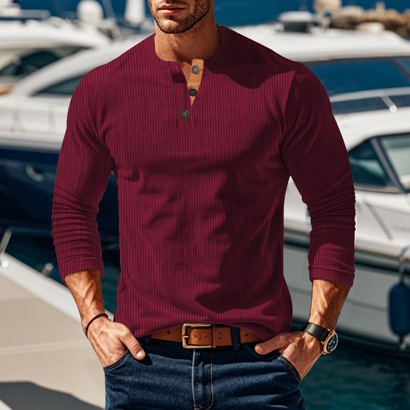 Herren långärmad Henley-tröja med strukturerad design och knappdetaljer Eva Jonsson-Eva Jonsson
