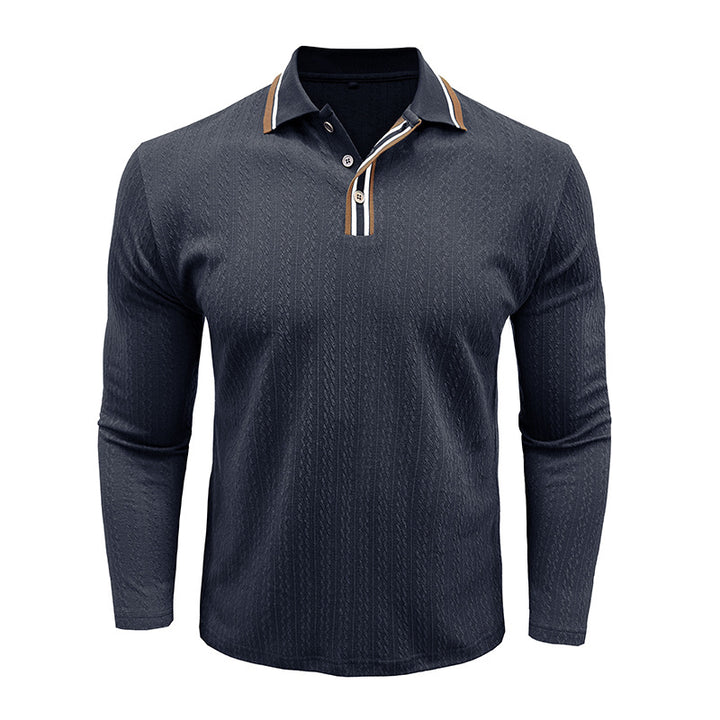 Herren långärmad polo med elegant stickstruktur Eva Jonsson-Eva Jonsson