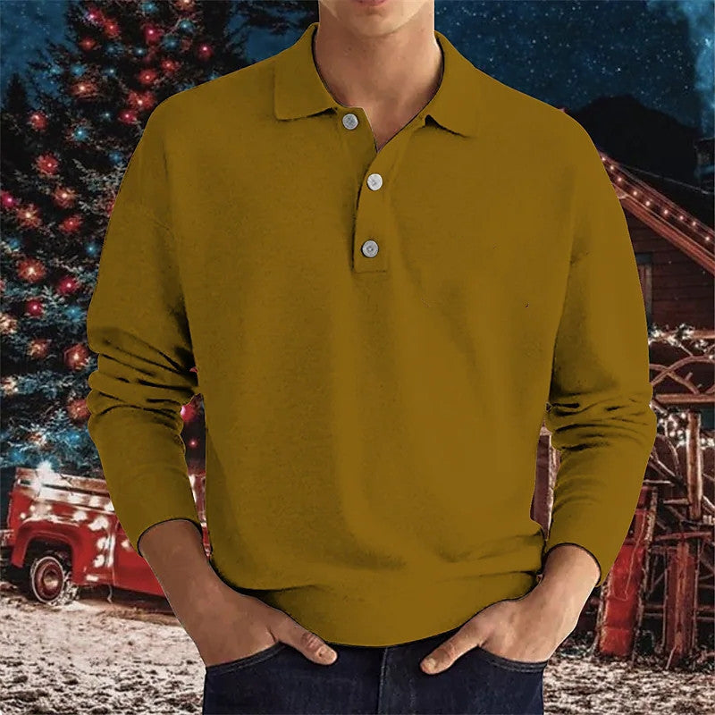 Herren långärmad polo med modig Henley-krage Eva Jonsson-Eva Jonsson