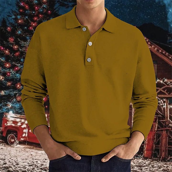 Herren långärmad polo med modig Henley-krage Eva Jonsson-Eva Jonsson