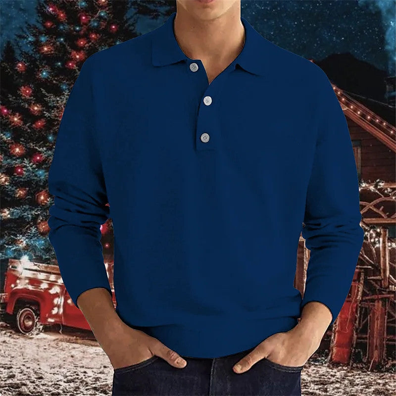 Herren långärmad polo med modig Henley-krage Eva Jonsson-Eva Jonsson