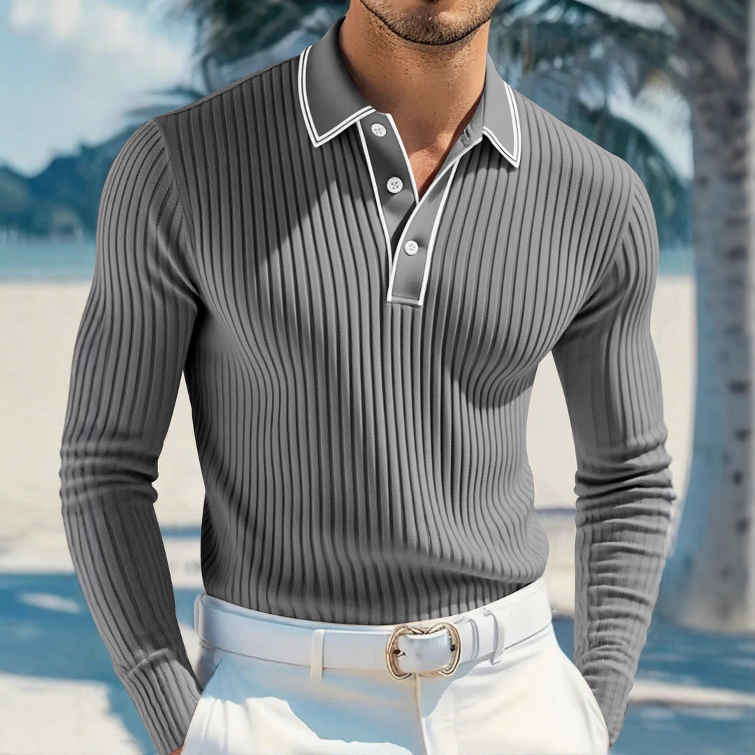 Herren långärmad polo med strukturerad design Mirla-Eva Jonsson