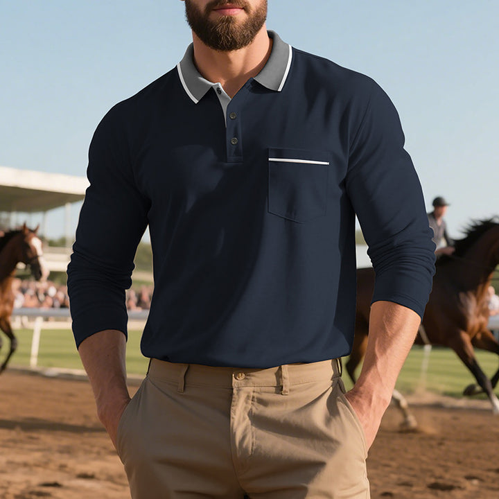 Herren långärmad polo-shirt med moderiktig krage och praktisk bröstficka Eva Jonsson-Eva Jonsson