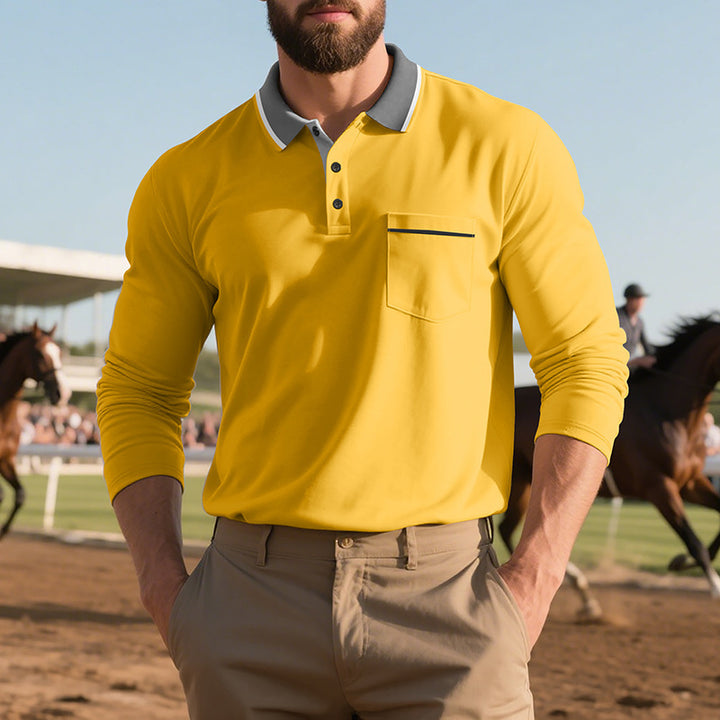 Herren långärmad polo-shirt med moderiktig krage och praktisk bröstficka Eva Jonsson-Eva Jonsson