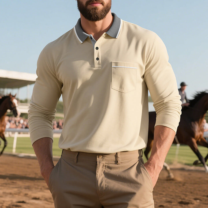 Herren långärmad polo-shirt med moderiktig krage och praktisk bröstficka Eva Jonsson-Eva Jonsson