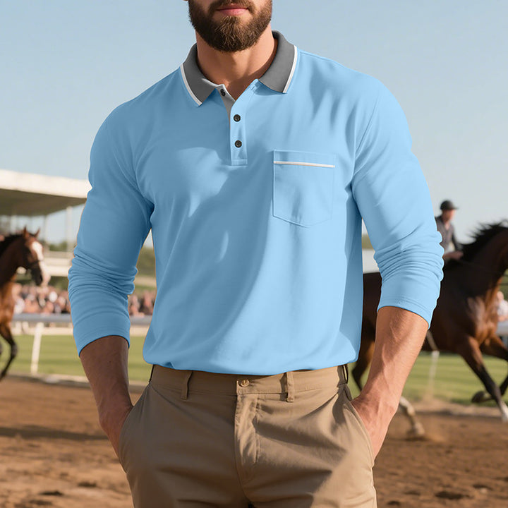 Herren långärmad polo-shirt med moderiktig krage och praktisk bröstficka Eva Jonsson-Eva Jonsson