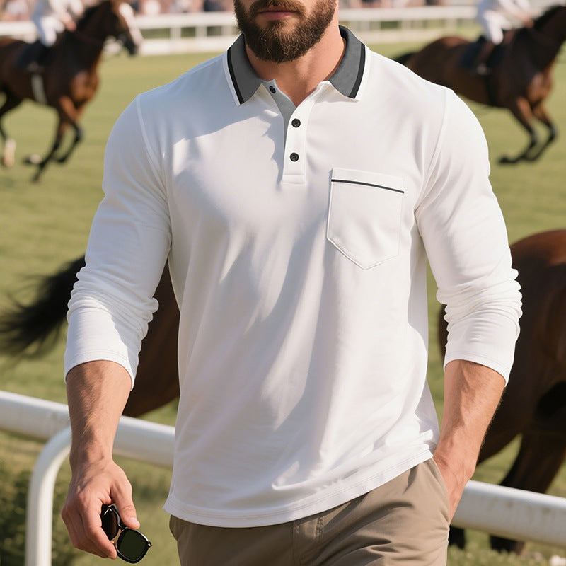 Herren långärmad polo-shirt med moderiktig krage och praktisk bröstficka Eva Jonsson-Eva Jonsson