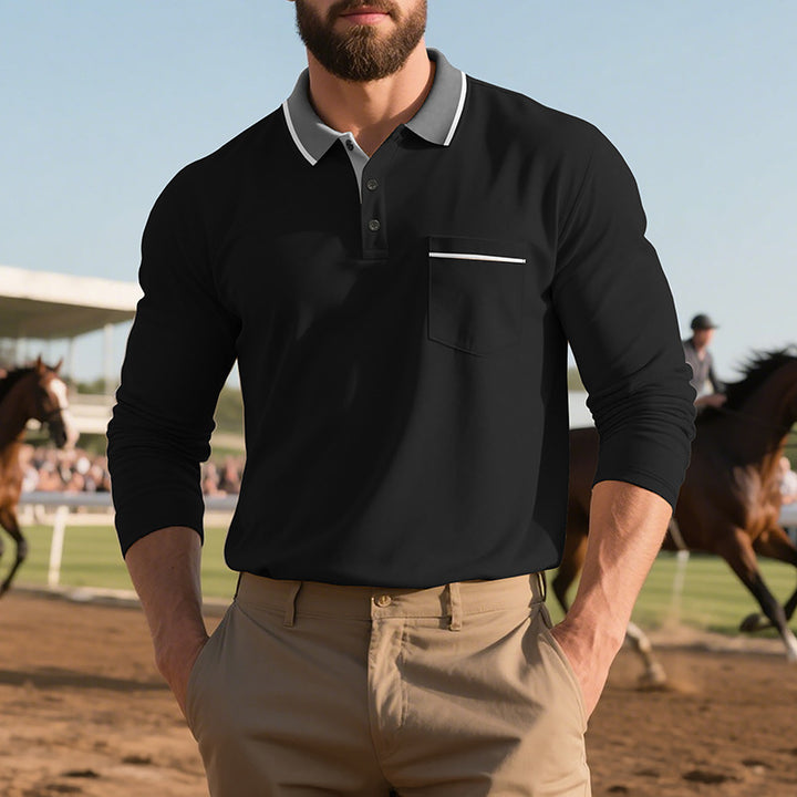 Herren långärmad polo-shirt med moderiktig krage och praktisk bröstficka Eva Jonsson-Eva Jonsson