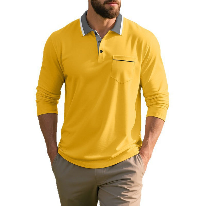 Herren långärmad polo-shirt med moderiktig krage och praktisk bröstficka Eva Jonsson-Eva Jonsson