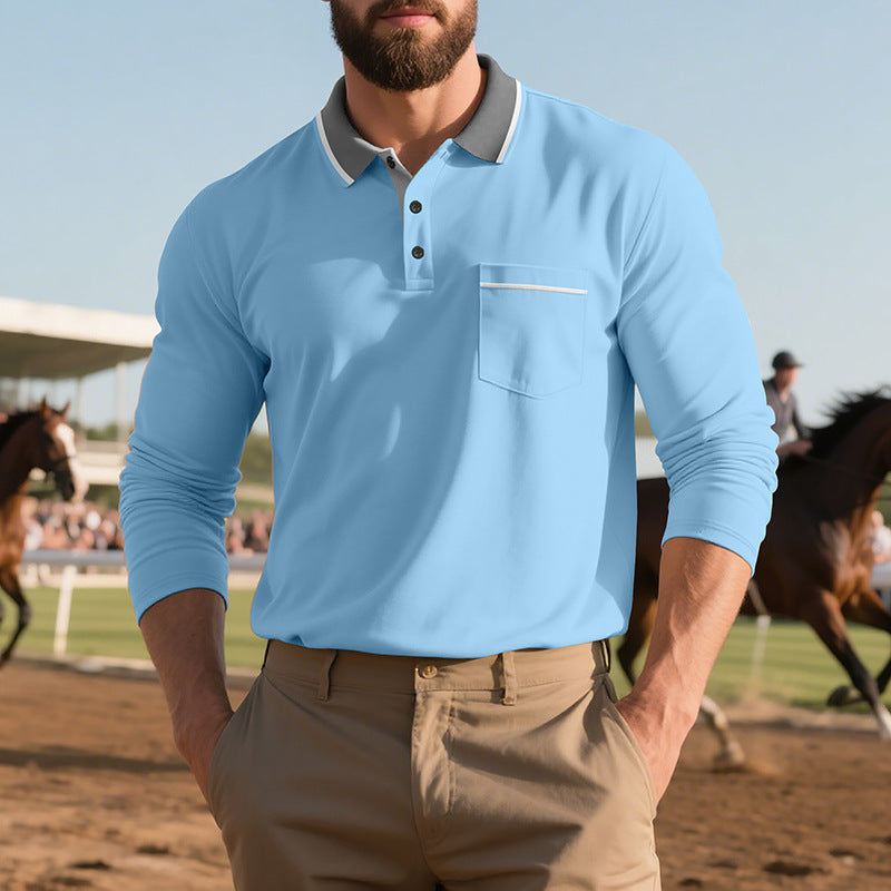 Herren långärmad polo-shirt med moderiktig krage och praktisk bröstficka Mirla-Eva Jonsson