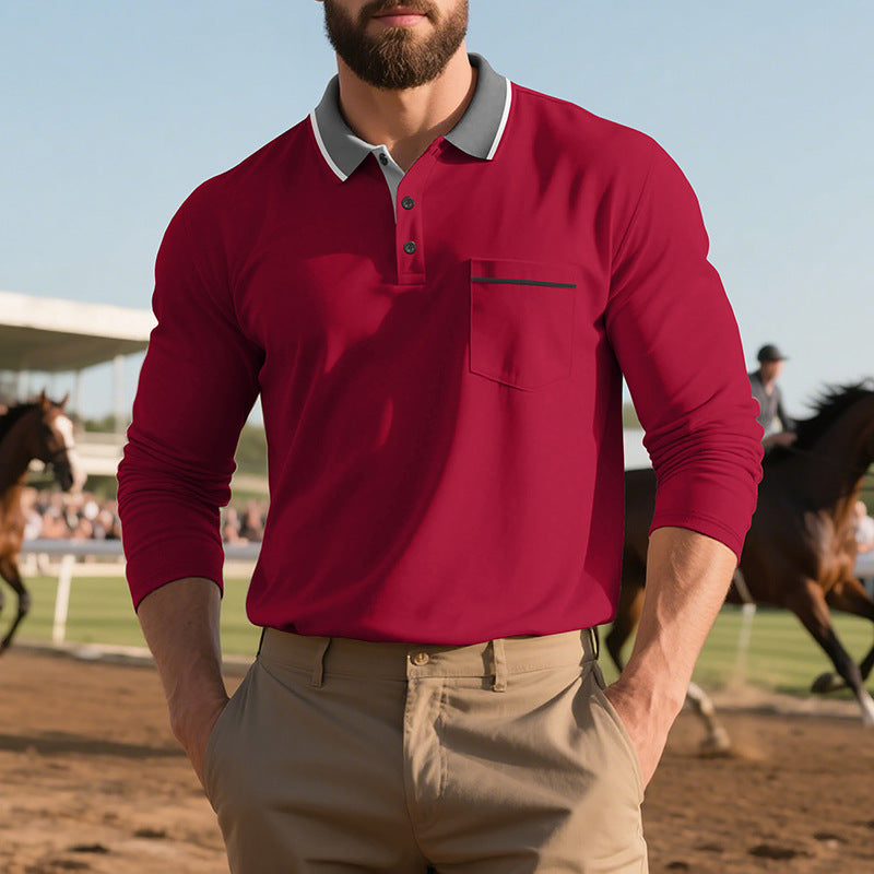 Herren långärmad polo-shirt med moderiktig krage och praktisk bröstficka Mirla-Eva Jonsson