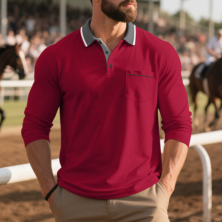 Herren långärmad polo-shirt med moderiktig krage och praktisk bröstficka Mirla-Eva Jonsson