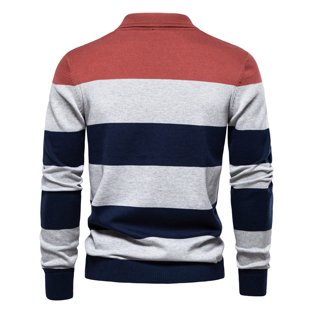 Herren långärmad polo-shirt med modernt randigt mönster Mirla-Eva Jonsson