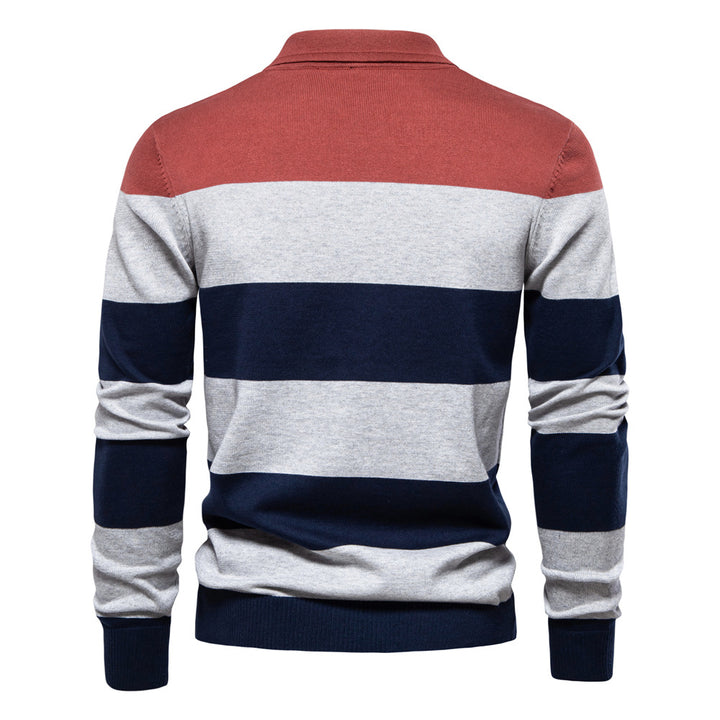 Herren långärmad polo-shirt med modernt randigt mönster Mirla-Eva Jonsson