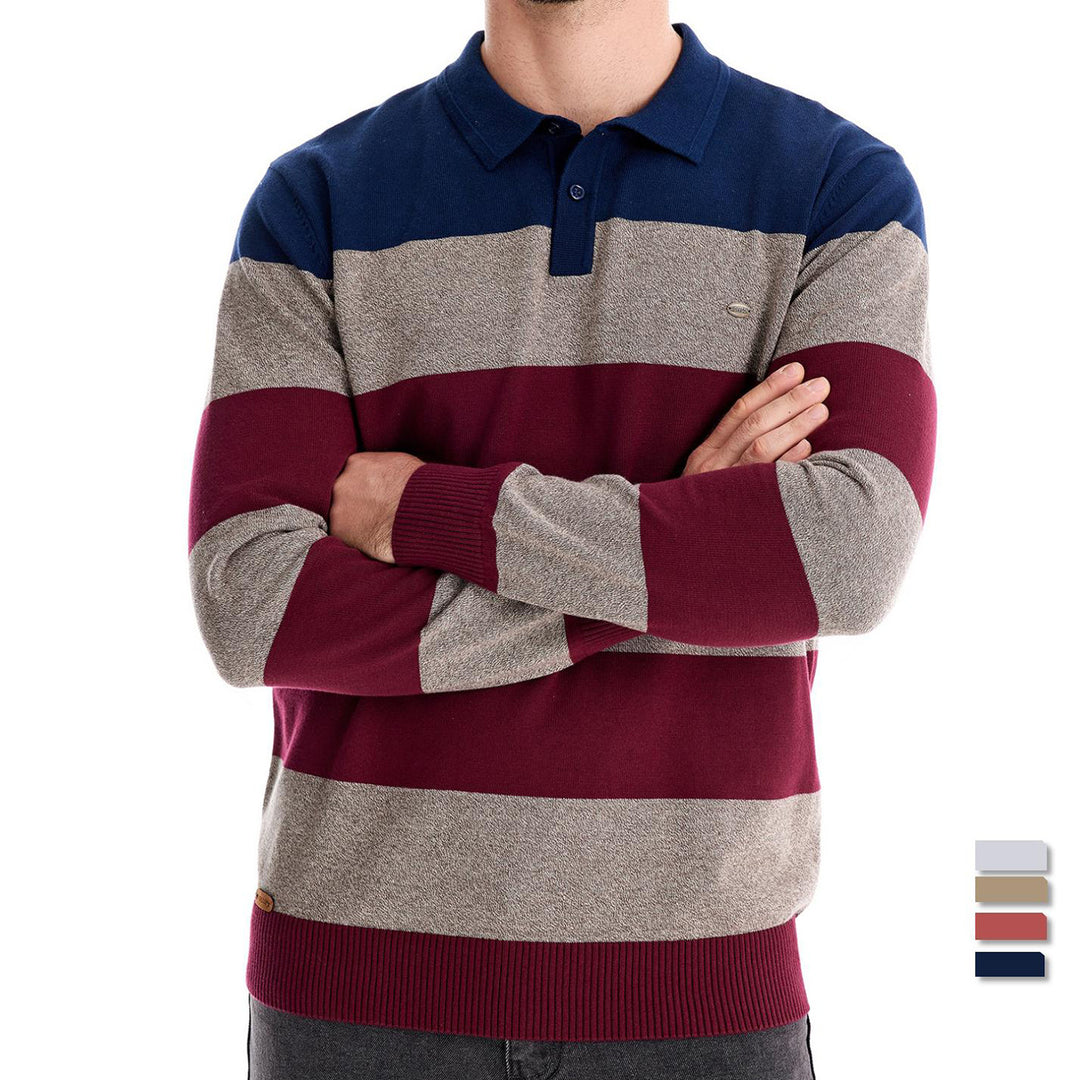 Herren långärmad polo-shirt med modernt randigt mönster Mirla-Eva Jonsson