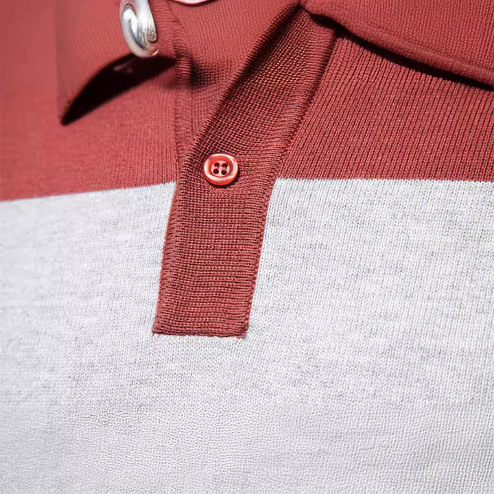 Herren långärmad polo-shirt med modernt randigt mönster Mirla-Eva Jonsson