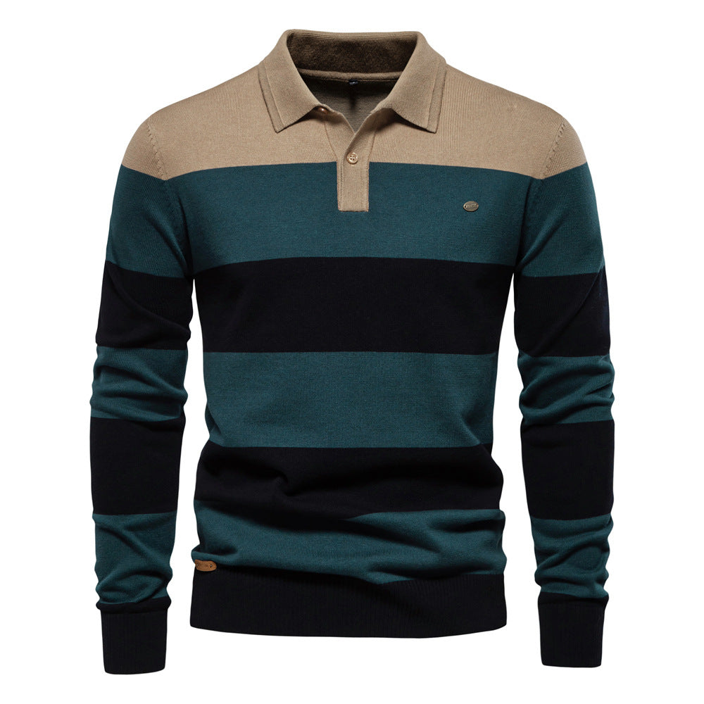 Herren långärmad polo-shirt med modernt randigt mönster Mirla-Eva Jonsson
