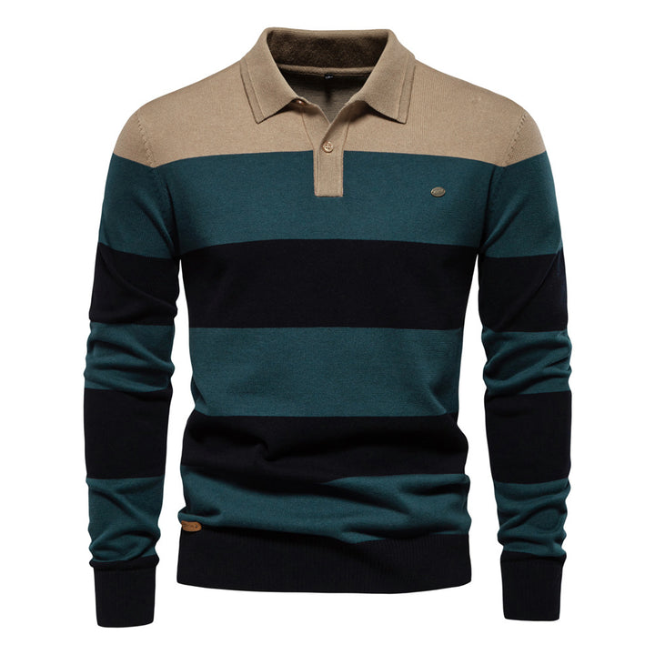 Herren långärmad polo-shirt med modernt randigt mönster Mirla-Eva Jonsson