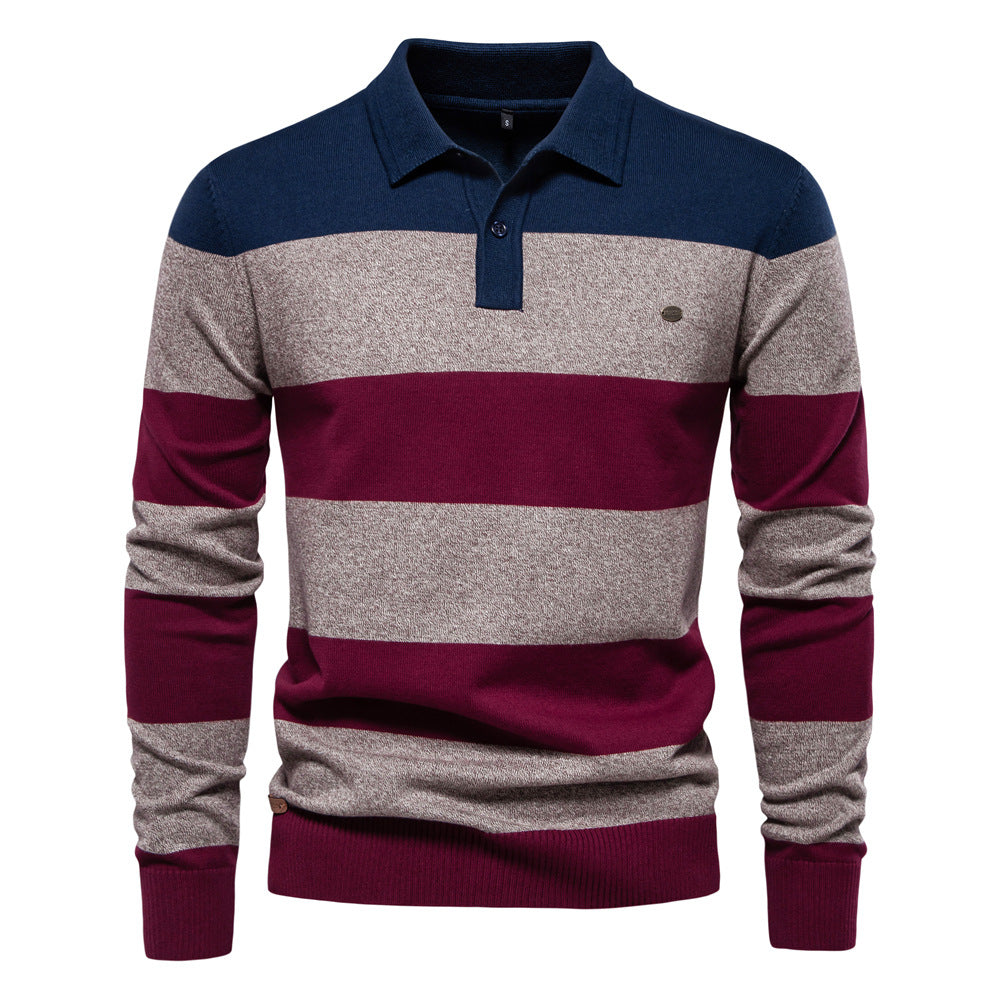 Herren långärmad polo-shirt med modernt randigt mönster Mirla-Eva Jonsson