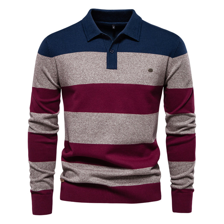 Herren långärmad polo-shirt med modernt randigt mönster Mirla-Eva Jonsson