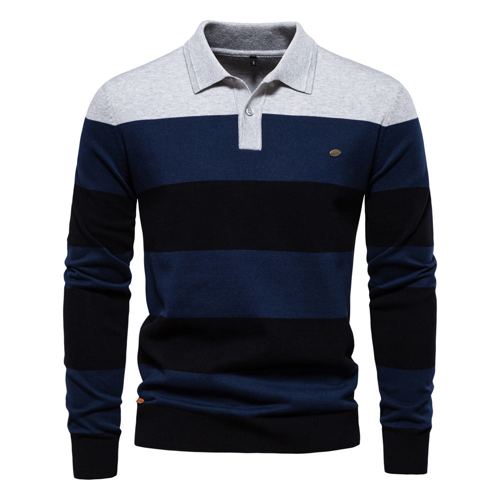 Herren långärmad polo-shirt med modernt randigt mönster Mirla-Eva Jonsson