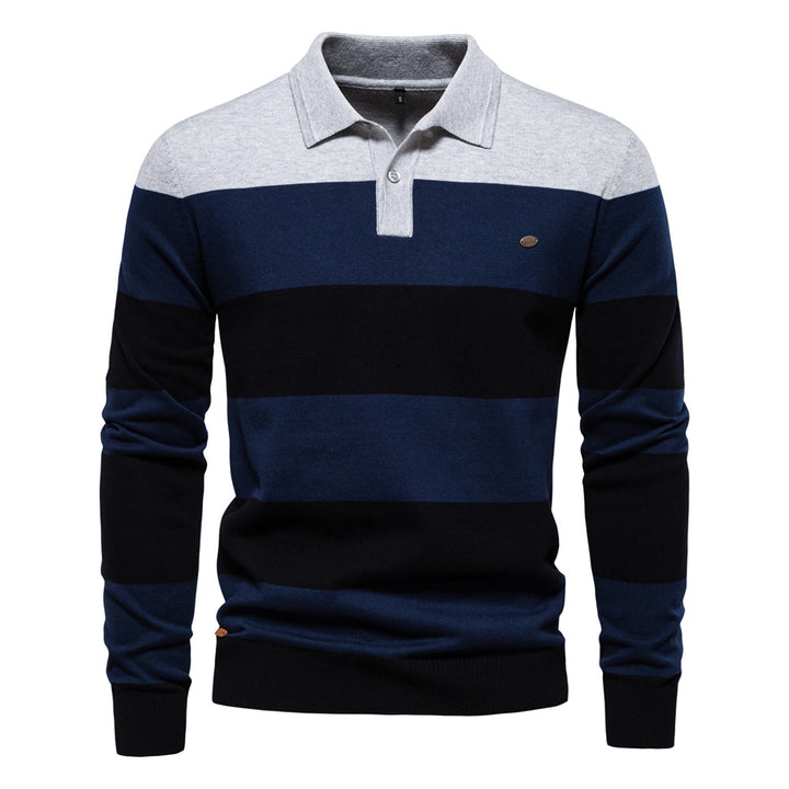 Herren långärmad polo-shirt med modernt randigt mönster Mirla-Eva Jonsson