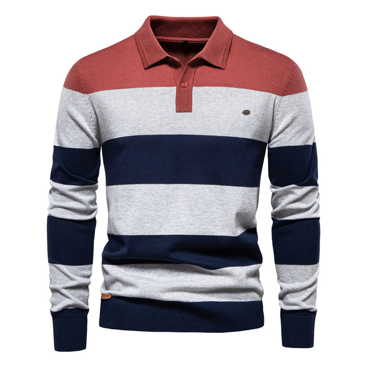 Herren långärmad polo-shirt med modernt randigt mönster Mirla-Eva Jonsson