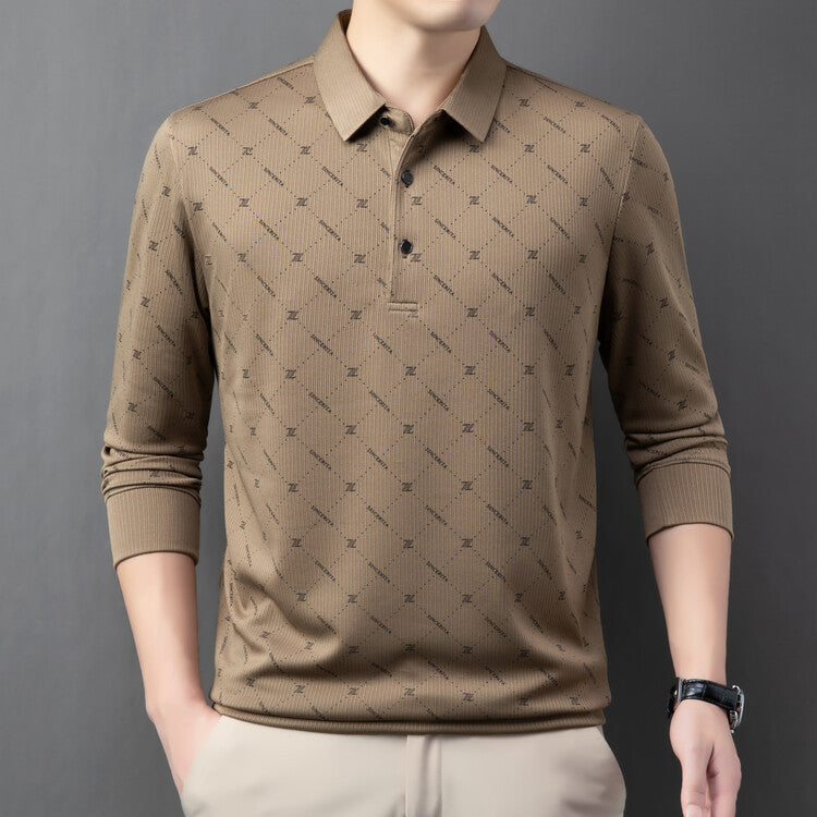 Herren långärmad poloshirt med innovativt mönster och andningsbara egenskaper Mirla-Eva Jonsson