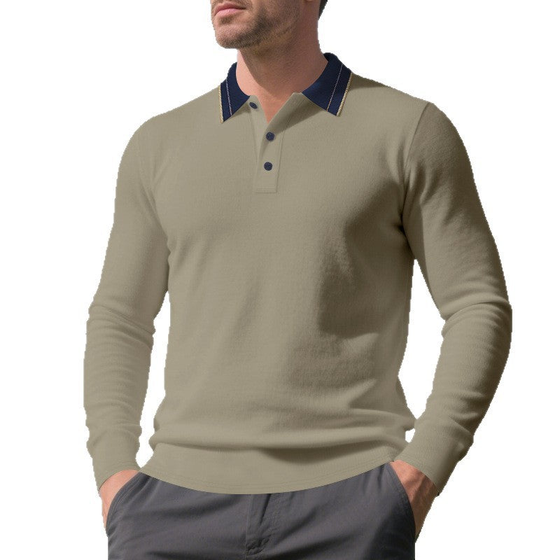 Herren långärmad polotröja i mjuk bomullsblandning med strukturerad krage Mirla-Eva Jonsson