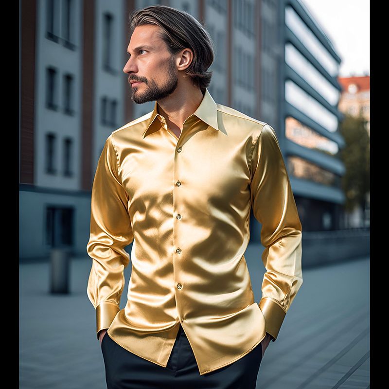 Herren långärmad skjorta i skimrande satin med elegant knappslå Eva Jonsson-Eva Jonsson