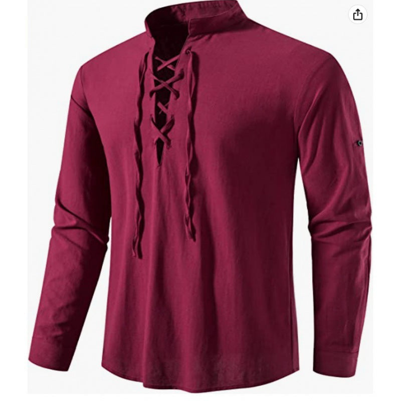 Herren långärmad skjorta med avslappnad snörning Mirla-Eva Jonsson