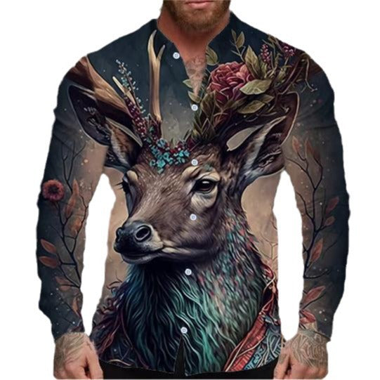 Herren långärmad skjorta med kreativt djurmotiv och blommig design Mirla-Eva Jonsson